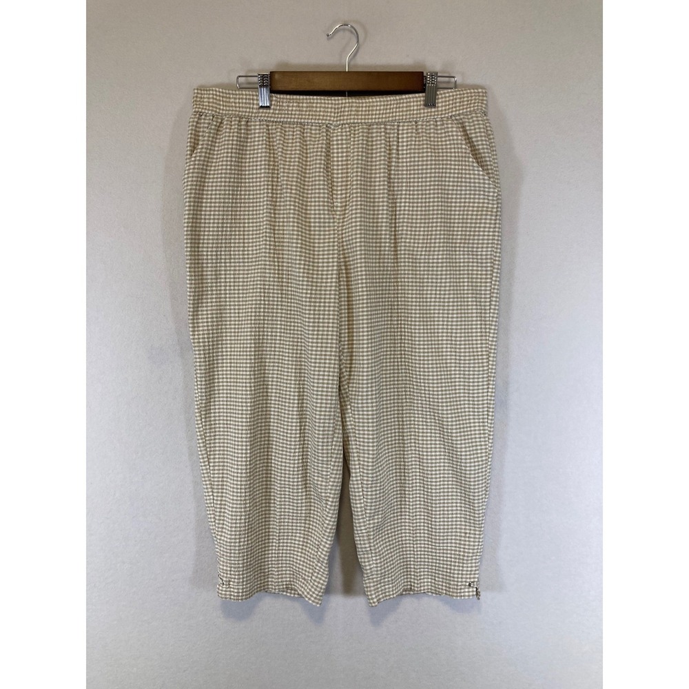 Cottagecore Emily Daniels Womens Large Tan Gingham Seersucker Capri Pants